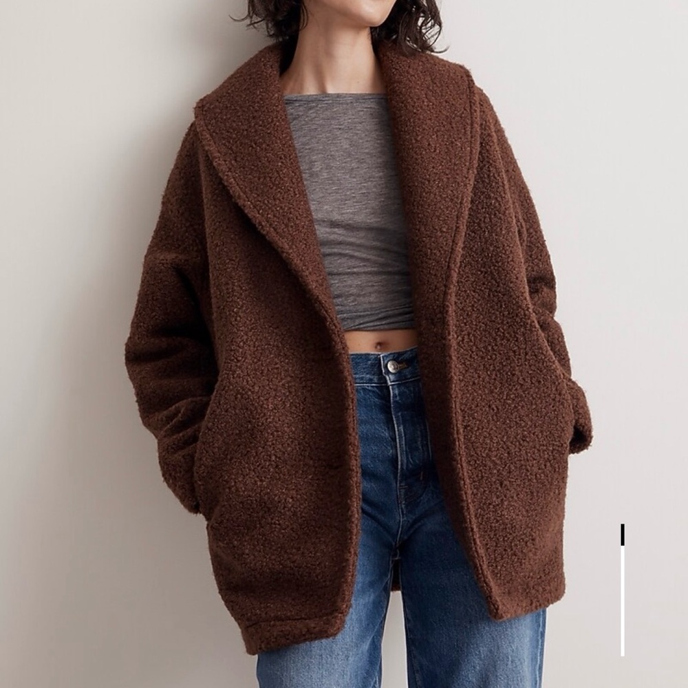 Madewell Pebbled Faux Shearling Shawl Collar Coat Brown Teddy Jacket